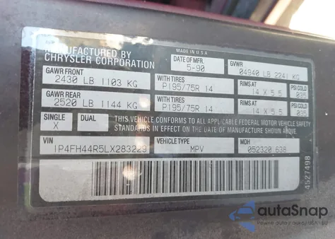 1990 Plymouth Grand Voyager Se from USA, damaged, VIN 1P4FH44R5LX283229